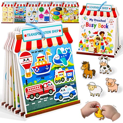 Montessori Felt Busy Book for Toddlers 1-3 – 6 Theme Learning Activities, Portable Travel Toy