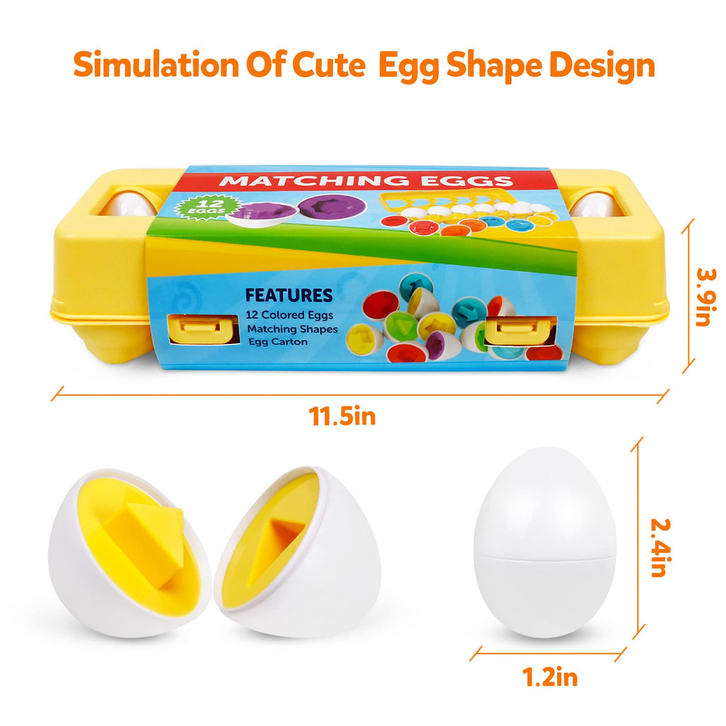Montessori Geometric Eggs - 12-Piece Color & Shape Matching Puzzle Set for Toddlers 1-3 Years Old