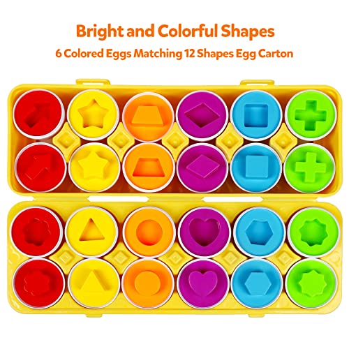 Montessori Geometric Eggs - 12-Piece Color & Shape Matching Puzzle Set for Toddlers 1-3 Years Old