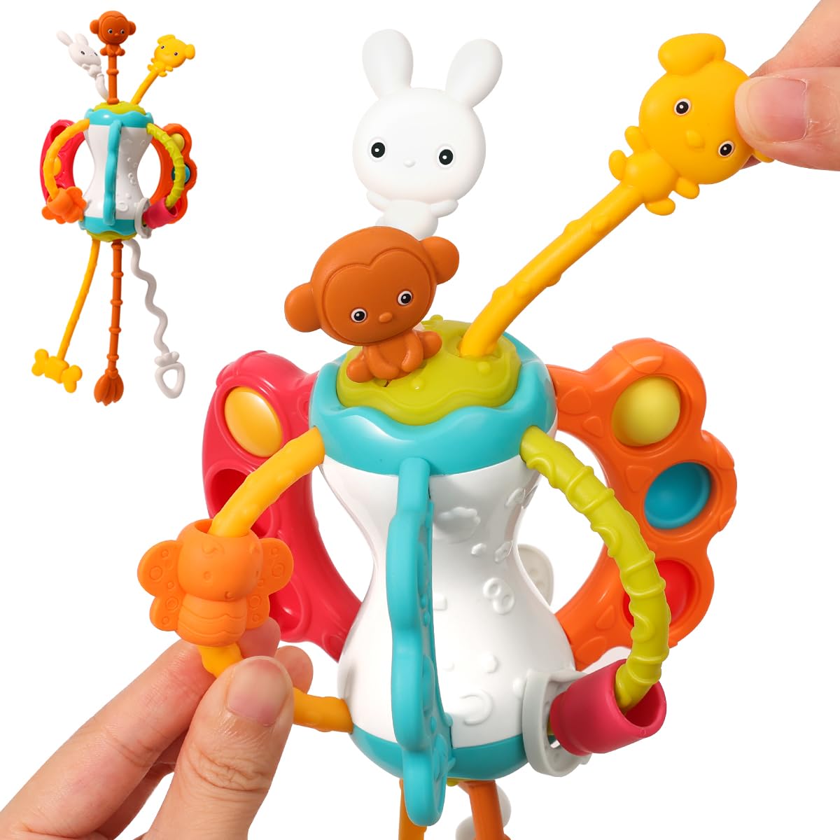 Montessori Silicone Pull String Travel Toy for Babies 6-12 Months - Toddler Airplane Car Seat Sensory Toy