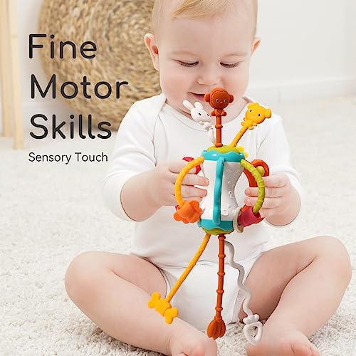 Montessori Silicone Pull String Travel Toy for Babies 6-12 Months - Toddler Airplane Car Seat Sensory Toy
