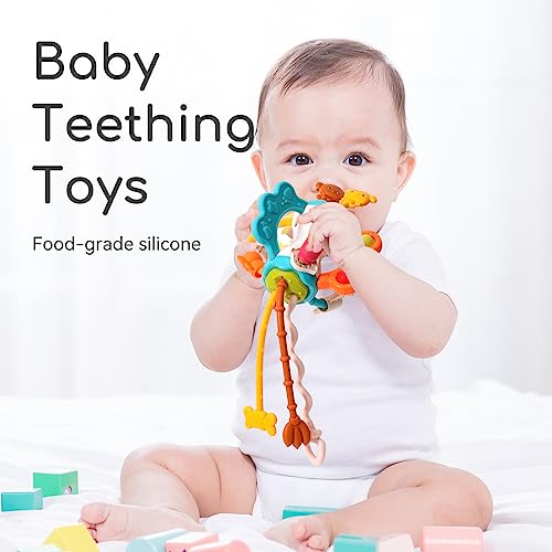 Montessori Silicone Pull String Travel Toy for Babies 6-12 Months - Toddler Airplane Car Seat Sensory Toy