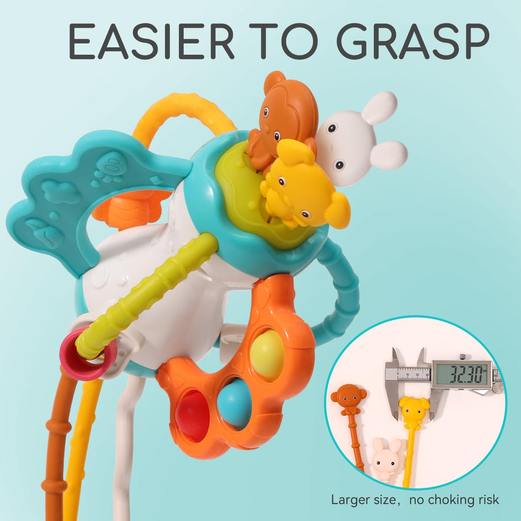 Montessori Silicone Pull String Travel Toy for Babies 6-12 Months - Toddler Airplane Car Seat Sensory Toy