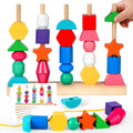 Montessori Threading Beads Set for Toddlers 3-5: Wooden Lacing & Sequencing Toy with Pattern Cards