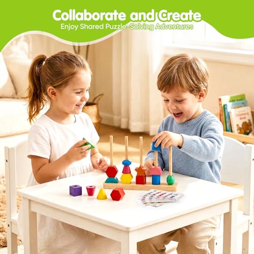 Montessori Threading Beads Set for Toddlers 3-5: Wooden Lacing & Sequencing Toy with Pattern Cards