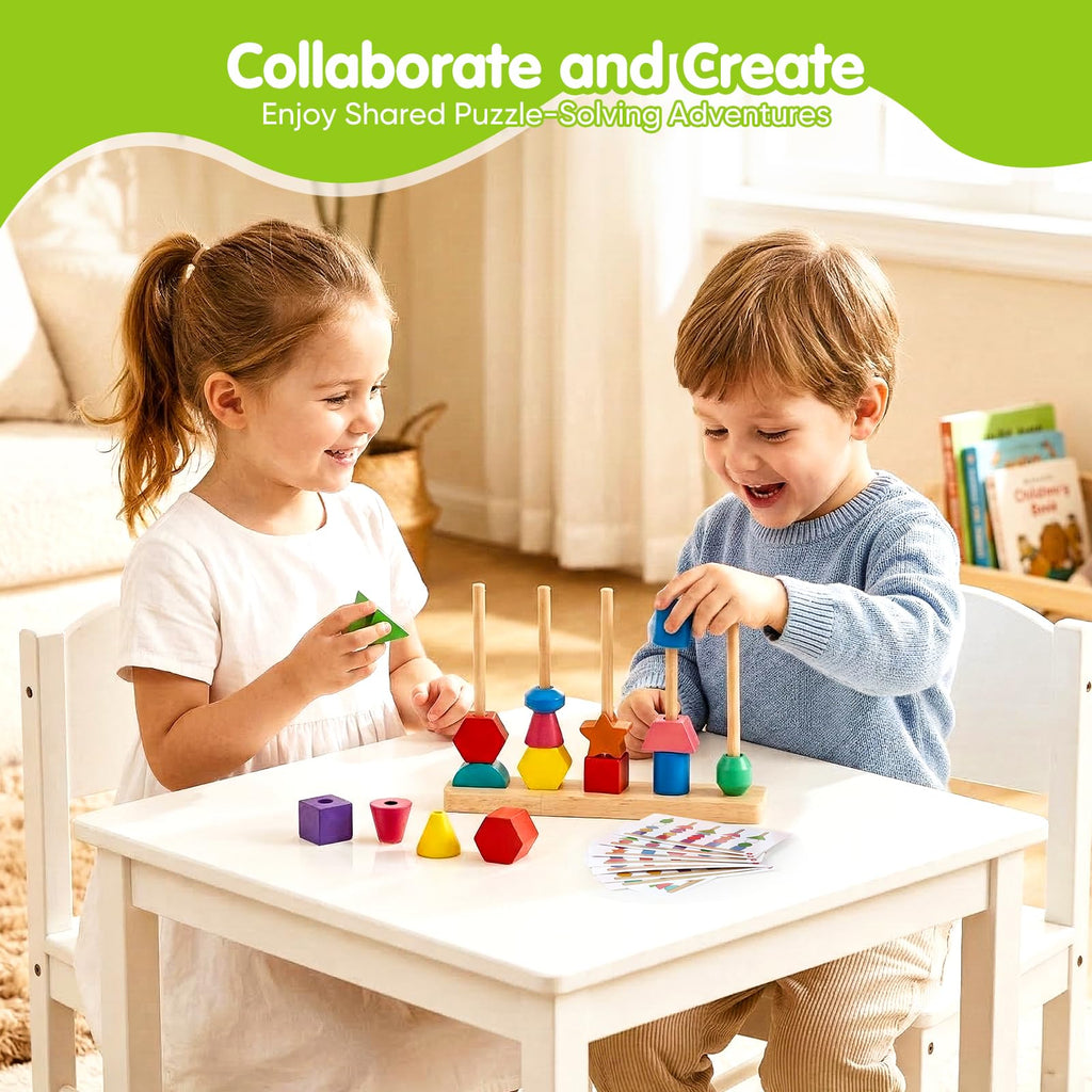 Montessori Threading Beads Set for Toddlers 3-5: Wooden Lacing & Sequencing Toy with Pattern Cards