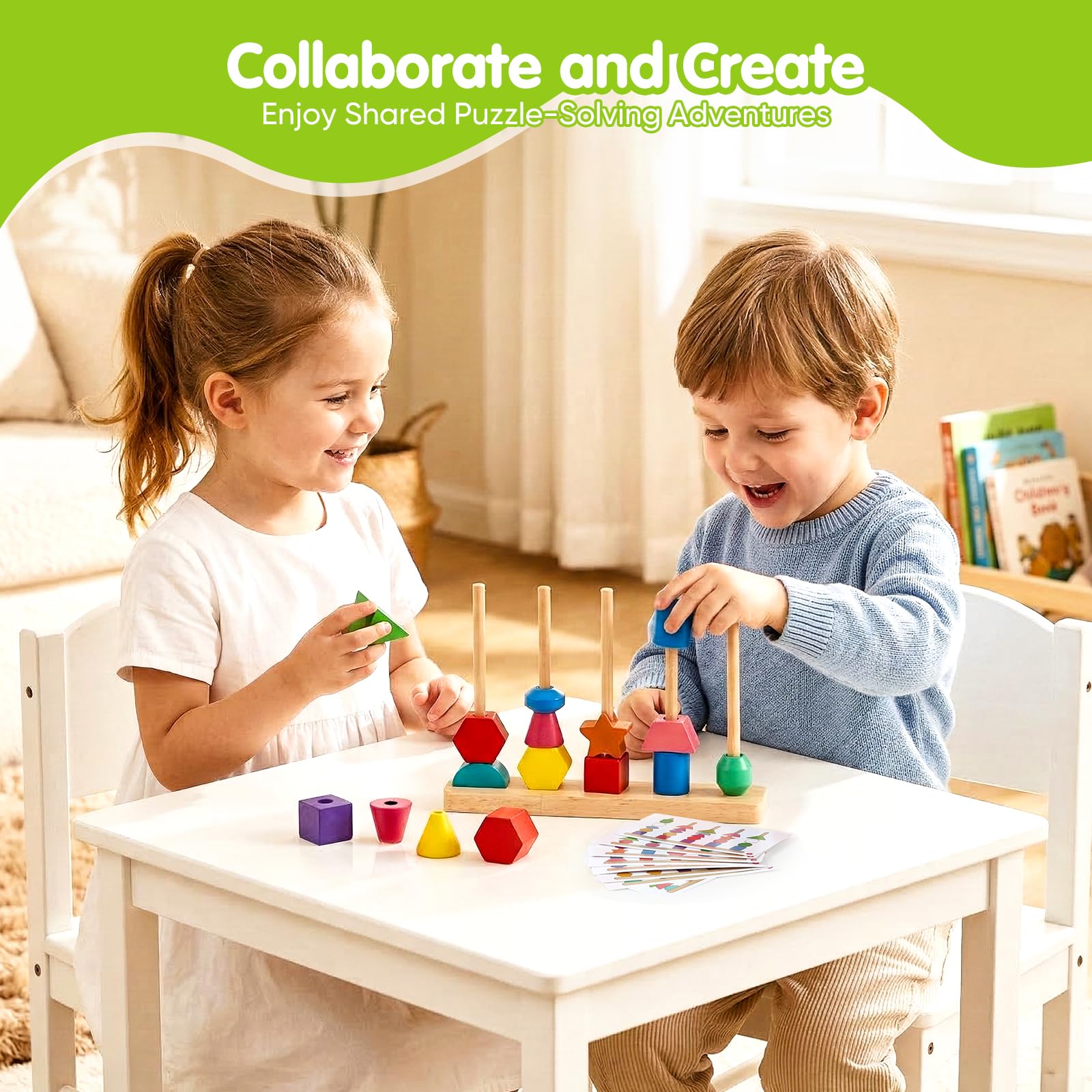 Montessori Threading Beads Set for Toddlers 3-5: Wooden Lacing & Sequencing Toy with Pattern Cards
