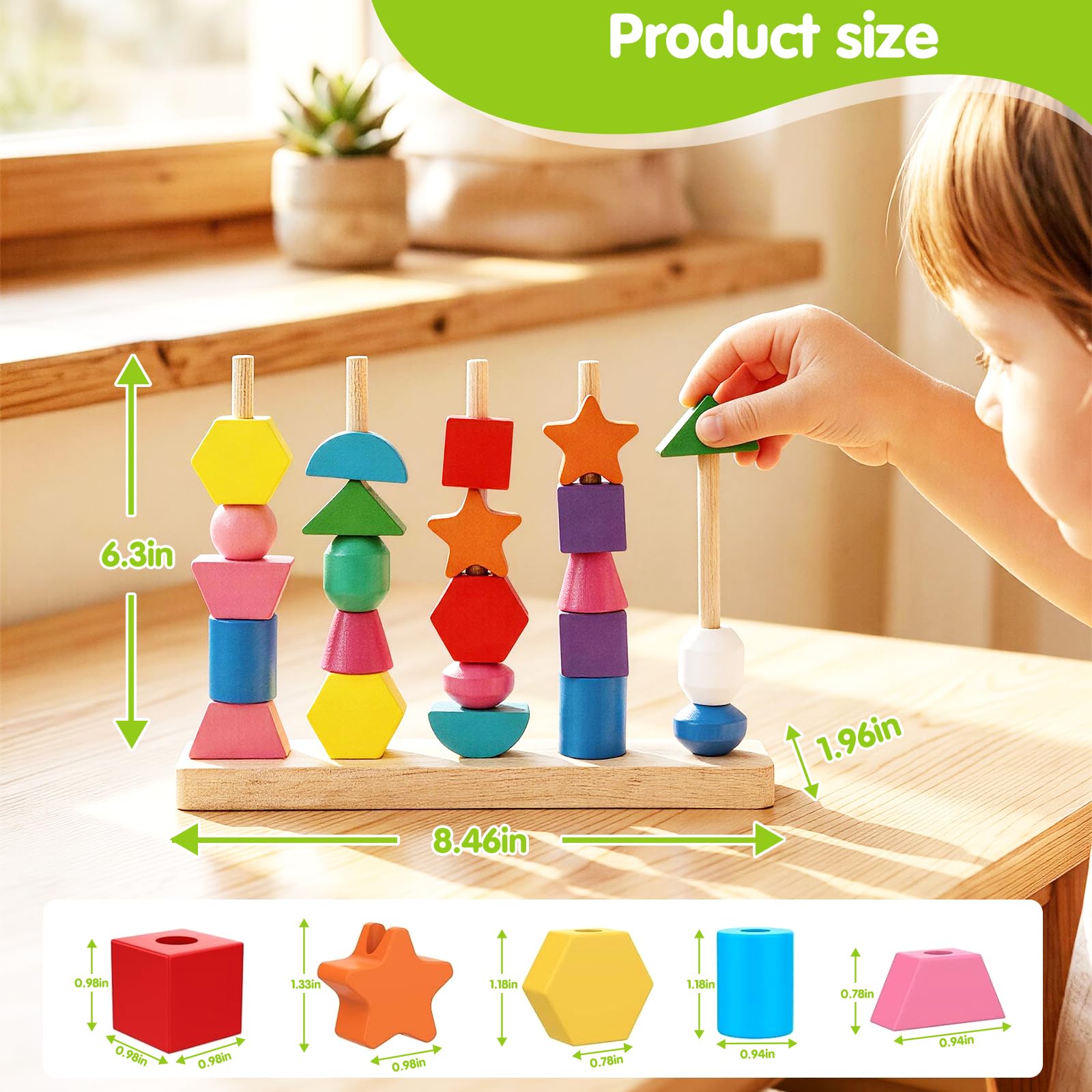 Montessori Threading Beads Set for Toddlers 3-5: Wooden Lacing & Sequencing Toy with Pattern Cards