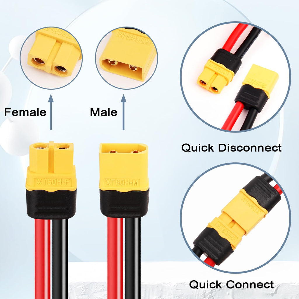 MOOKEERF 3 Pairs XT60 Male Female Connectors with 10AWG Wire 55mm for RC Battery Drone