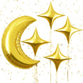 Moon and Star Balloons 36-Inch Gold Foil Moon with 18-Inch Stars for New Year, Ramadan, Baby Shower Decorations