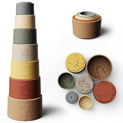 Moonkie Silicone Stacking Cups: 7-Piece Baby Toy for Teething, Bath, and Learning (6+ Months)