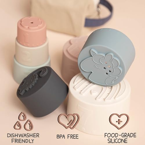 Moonkie Silicone Stacking Cups: 7-Piece Baby Toy for Teething, Bath, and Learning (6+ Months)