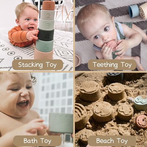 Moonkie Silicone Stacking Cups: 7-Piece Baby Toy for Teething, Bath, and Learning (6+ Months)