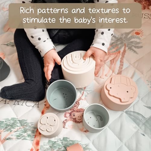 Moonkie Silicone Stacking Cups: 7-Piece Baby Toy for Teething, Bath, and Learning (6+ Months)