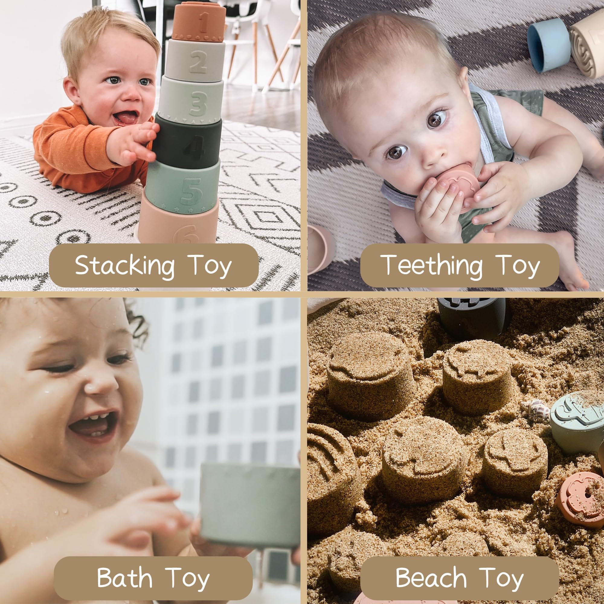Moonkie Silicone Stacking Cups: 7-Piece Baby Toy for Teething, Bath, and Learning (6+ Months)