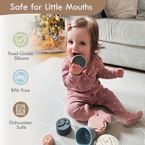 Moonkie Stacking Cups – 7-Piece Silicone Baby Toy for Teething, Bath, and Sensory Play (6+ Months)