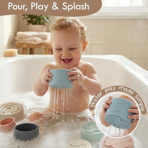 Moonkie Stacking Cups – 7-Piece Silicone Baby Toy for Teething, Bath, and Sensory Play (6+ Months)