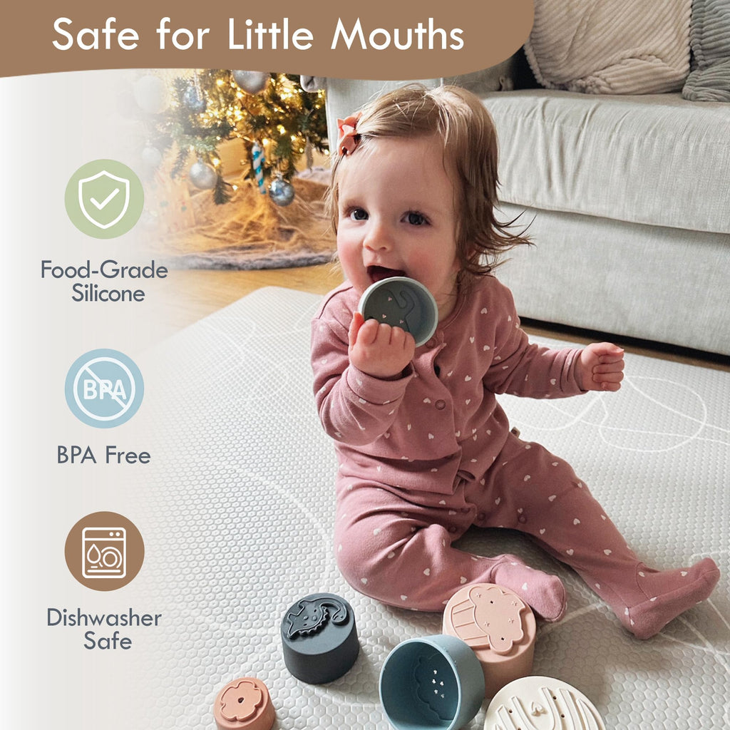 Moonkie Stacking Cups – 7-Piece Silicone Baby Toy for Teething, Bath, and Sensory Play (6+ Months)