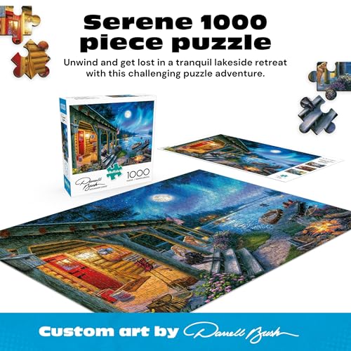 Moonlight Lodge 1000 Piece Jigsaw Puzzle - Buffalo Games Scenic Night Landscape with Poster