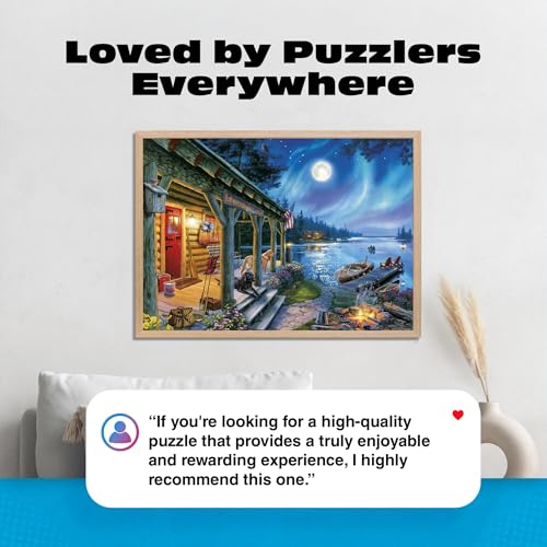 Moonlight Lodge 1000 Piece Jigsaw Puzzle - Buffalo Games Scenic Night Landscape with Poster