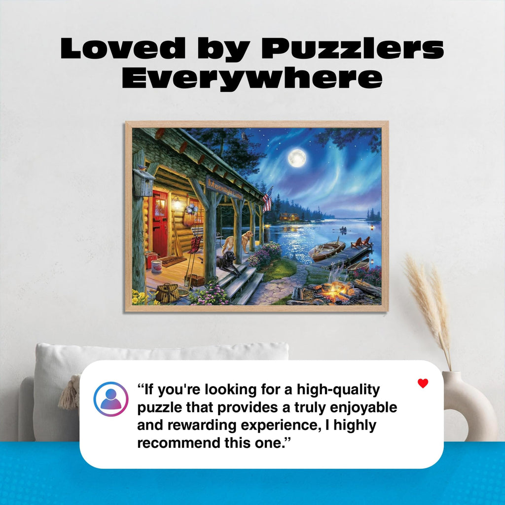 Moonlight Lodge 1000 Piece Jigsaw Puzzle - Buffalo Games Scenic Night Landscape with Poster