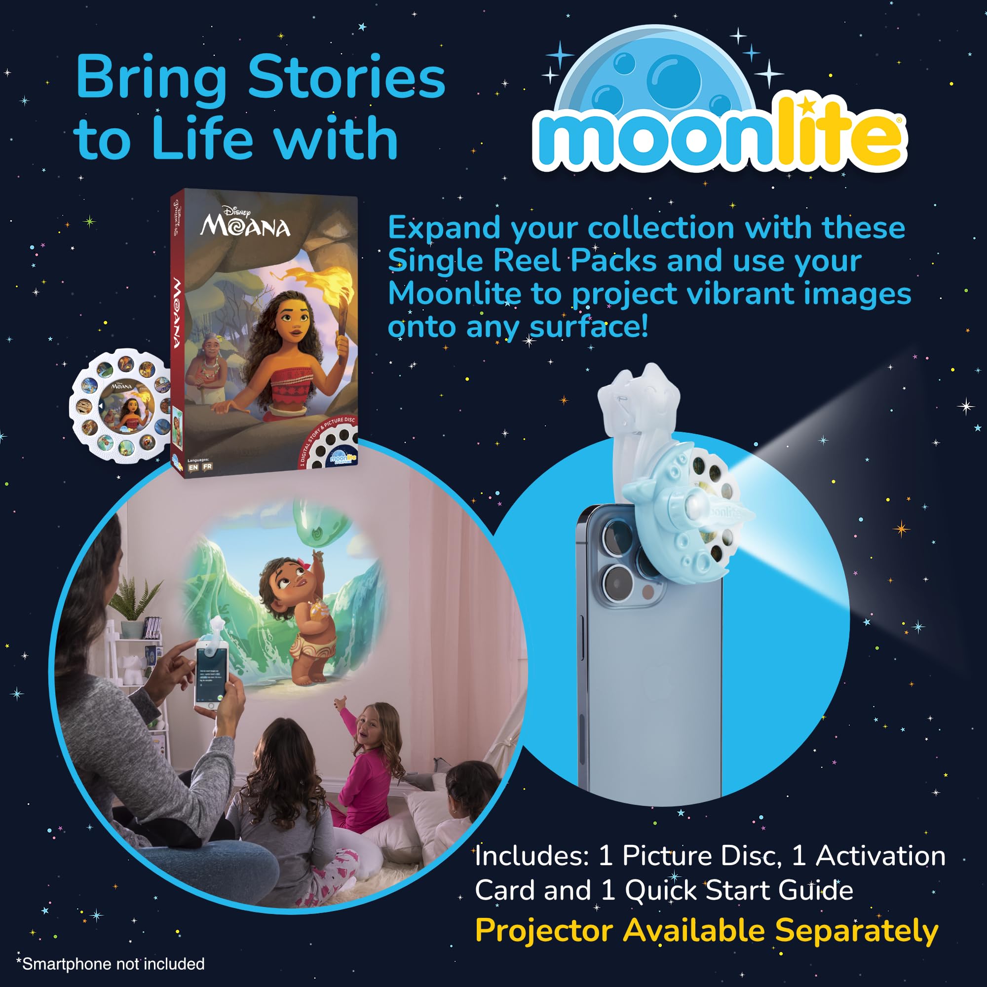 Moonlite Moana Story Disc – Interactive Bedtime Story with Sound Effects for Ages 3-6