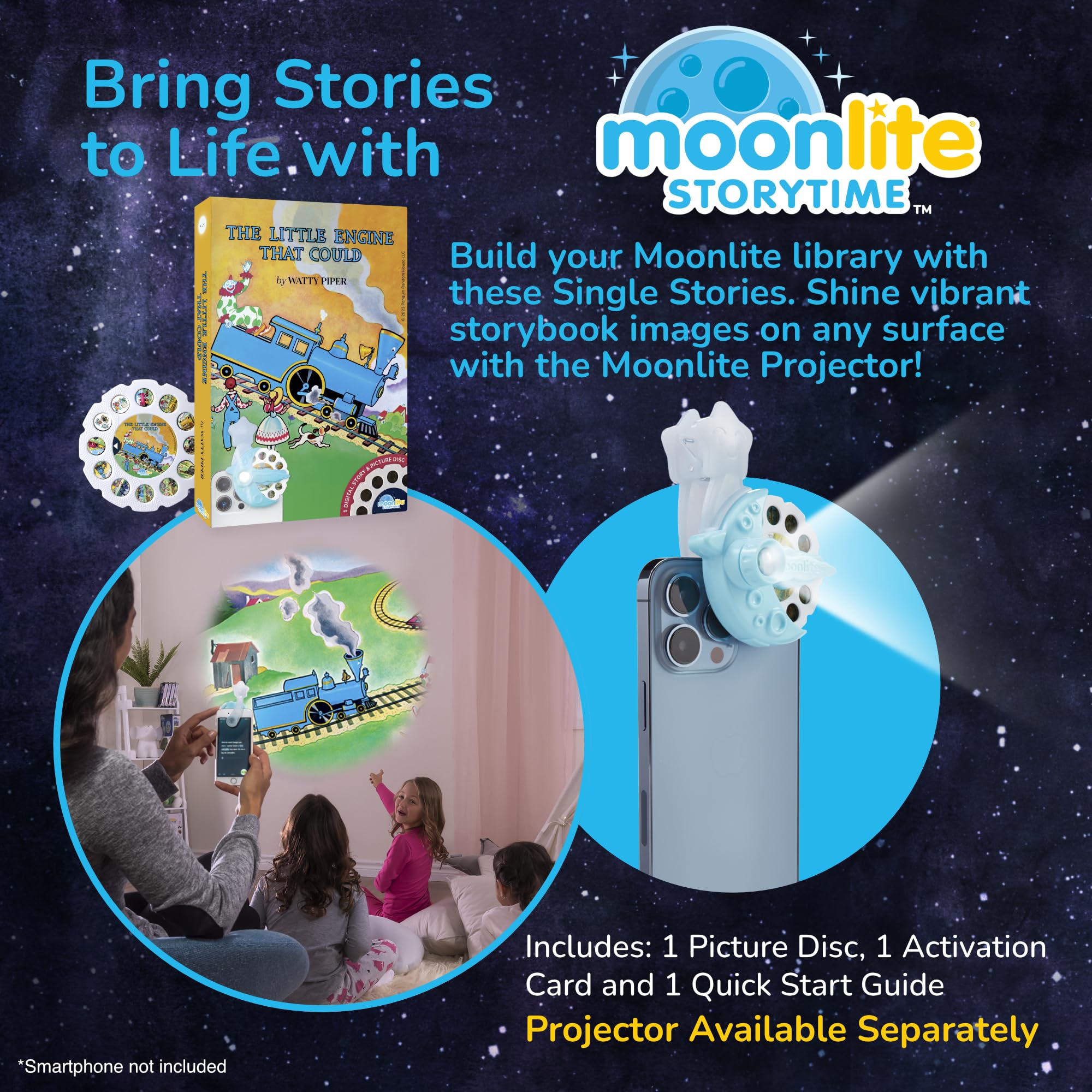Moonlite The Little Engine That Could Story Disc – Projector Required – Interactive Bedtime Story with App Sound Effects for Ages 1+