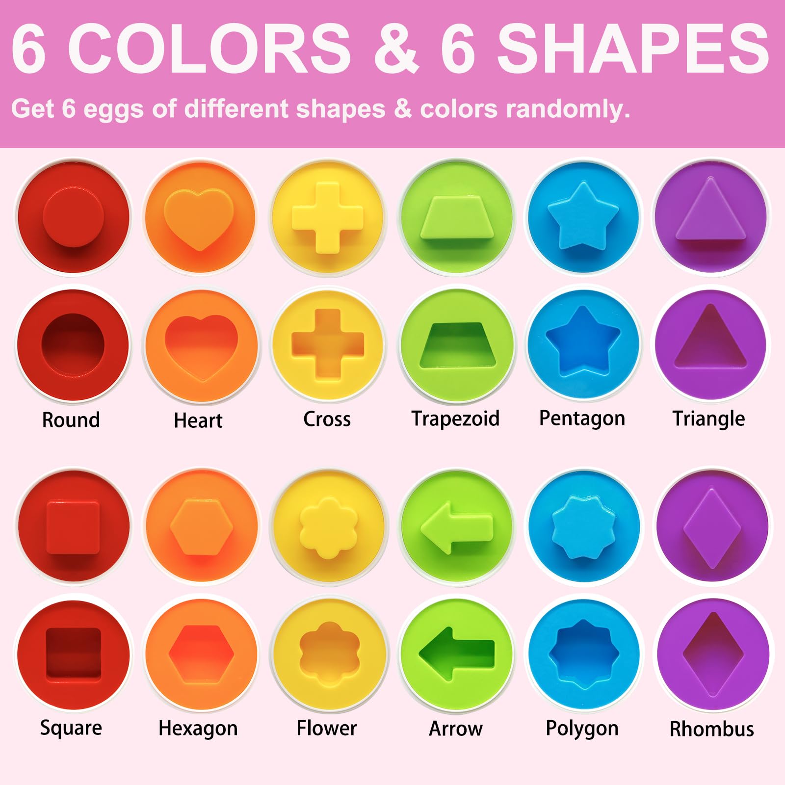 MOONTOY Toddler Matching Eggs Toy - 6 Color Shape Sorter with Stickers, Easter Gift for 1-3 Year Old