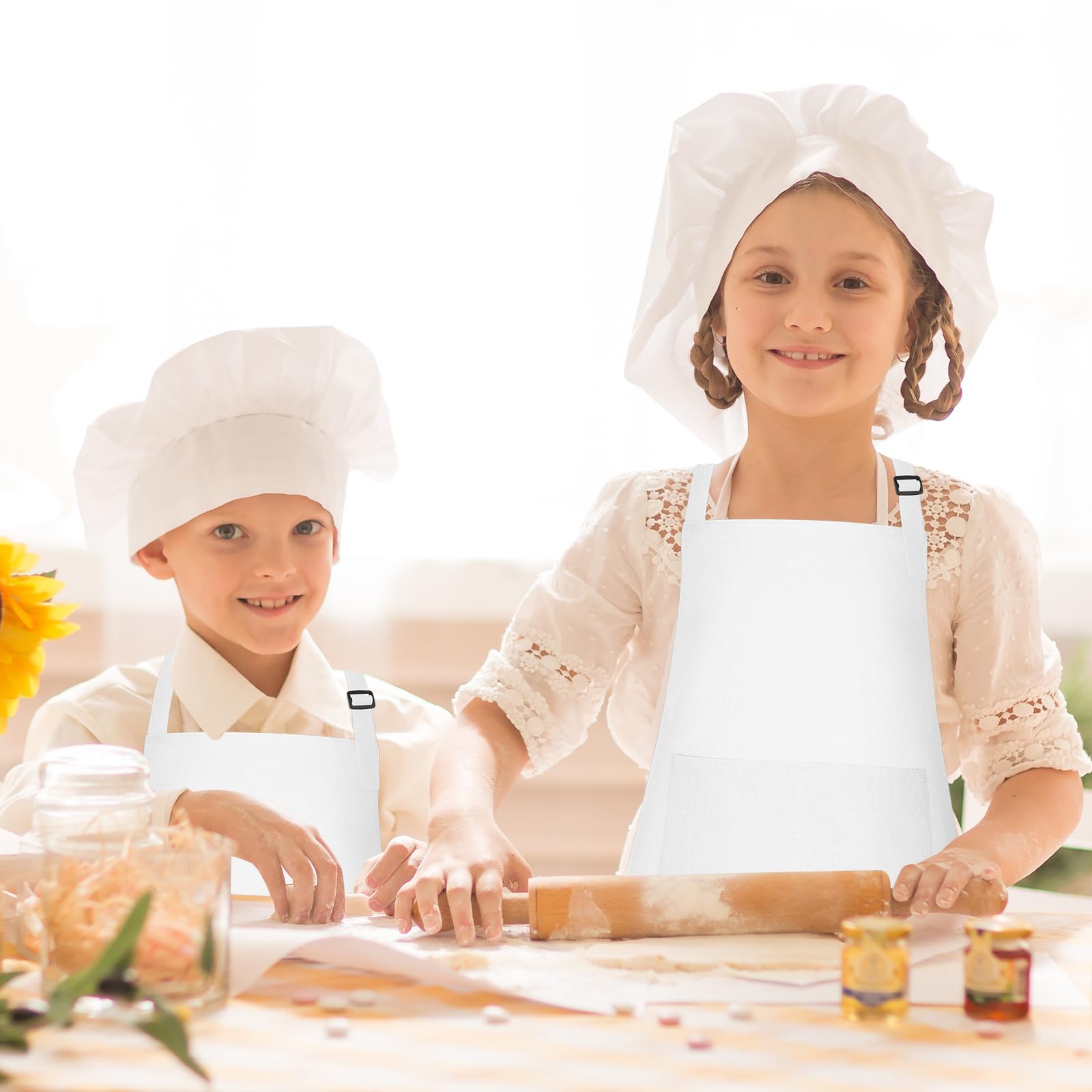 Morcheiong 8-Pack Adjustable Kids Aprons with Pockets for Painting, Baking, and Crafts
