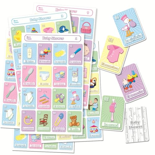 More Fiesta Baby Shower Bingo Game in Spanish – 20 Boards, 54 Cards for 20 Players