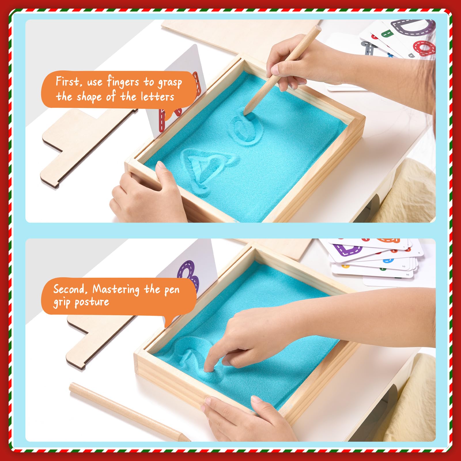 MORITECK Montessori Sand Tray for Kids – Beech Wood Writing Practice Tray with Lid (8.9x7.1 inches)