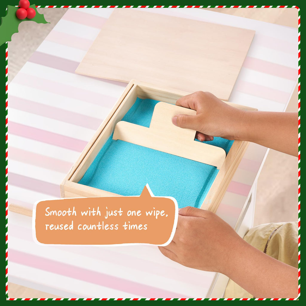 MORITECK Montessori Sand Tray for Kids – Beech Wood Writing Practice Tray with Lid (8.9x7.1 inches)