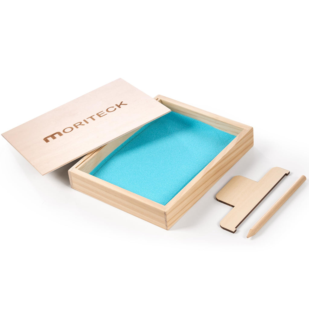 MORITECK Montessori Sand Tray for Kids – Beech Wood Writing Practice Tray with Lid (8.9x7.1 inches)