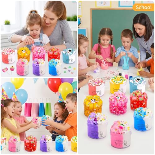 MOSHRERUHUA 9 Pack Axolotl Slime Kit: 3 Jelly Cube, 3 Cloud, 3 Butter Slimes - Stretchy, Soft, Non-Sticky - Safe for Kids Ages 3+