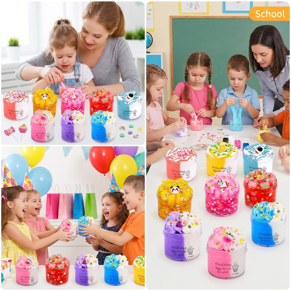 MOSHRERUHUA 9 Pack Axolotl Slime Kit: 3 Jelly Cube, 3 Cloud, 3 Butter Slimes - Stretchy, Soft, Non-Sticky - Safe for Kids Ages 3+