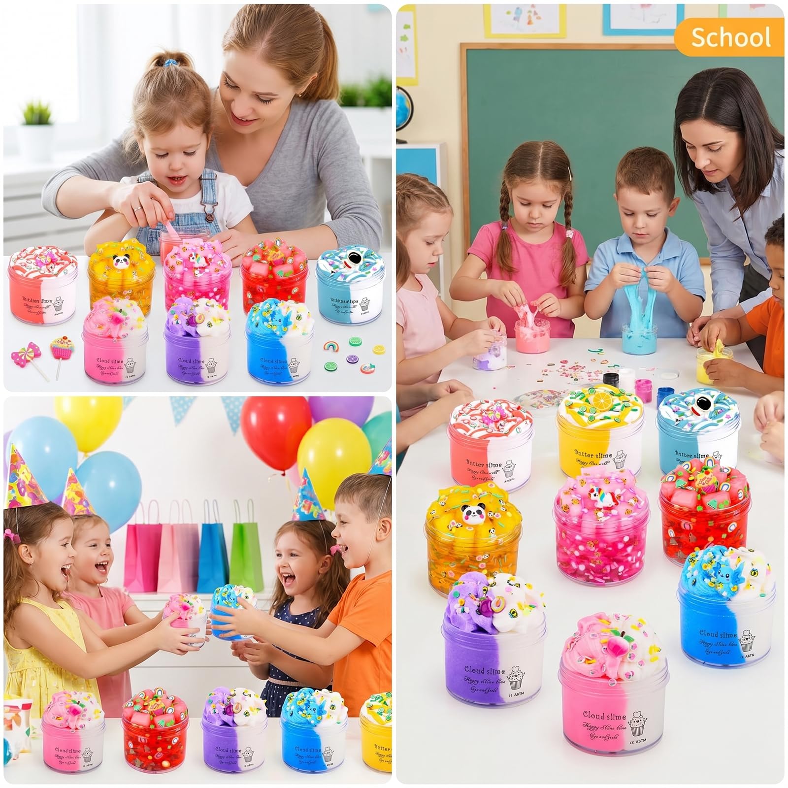MOSHRERUHUA 9 Pack Axolotl Slime Kit: 3 Jelly Cube, 3 Cloud, 3 Butter Slimes - Stretchy, Soft, Non-Sticky - Safe for Kids Ages 3+