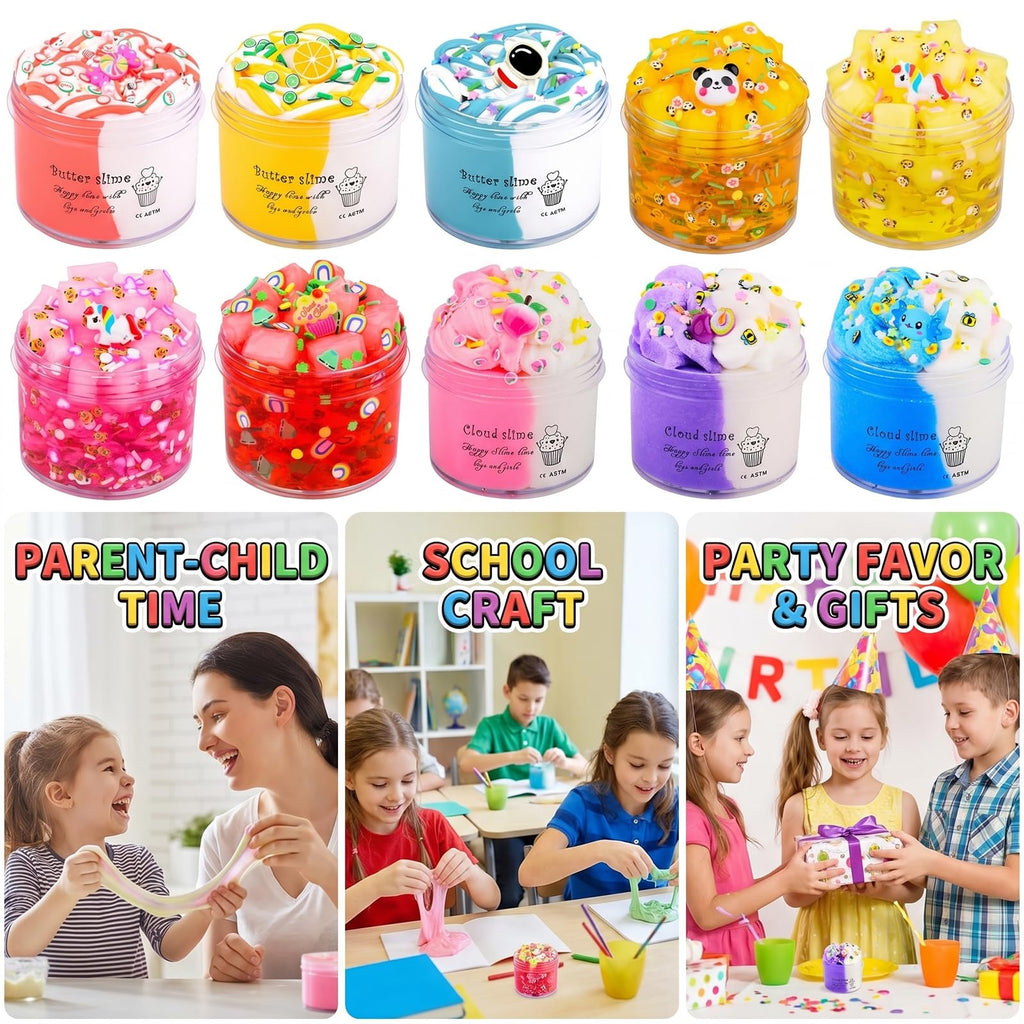 MOSHRERUHUA 9 Pack Axolotl Slime Kit: 3 Jelly Cube, 3 Cloud, 3 Butter Slimes - Stretchy, Soft, Non-Sticky - Safe for Kids Ages 3+