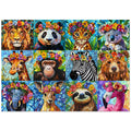 Motiloo 1000-Piece Colorful Mosaic Wildlife Jigsaw Puzzle – Jungle Animals with Flower Crowns, 28x20 Inch, Includes Poster