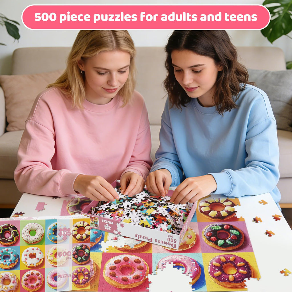 Motiloo 500-Piece Donut Puzzle for Adults – Colorful Jigsaw with Numbered Backing, 20×14 Inch