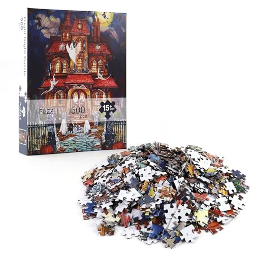 Motiloo 500 Piece Halloween Fright Night Jigsaw Puzzle for Adults – 14x20 Inches with Bonus Poster