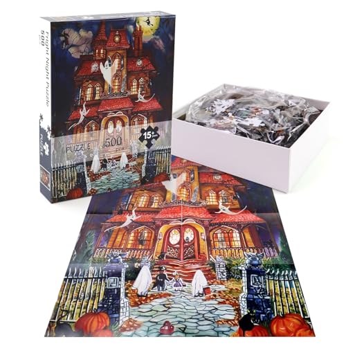 Motiloo 500 Piece Halloween Fright Night Jigsaw Puzzle for Adults – 14x20 Inches with Bonus Poster