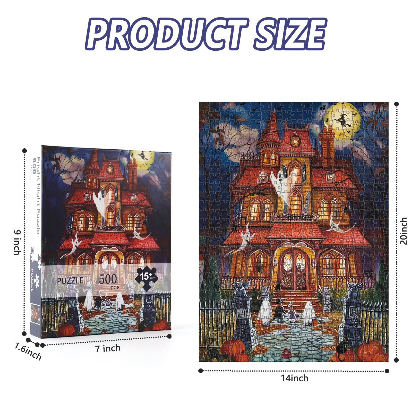 Motiloo 500 Piece Halloween Fright Night Jigsaw Puzzle for Adults – 14x20 Inches with Bonus Poster