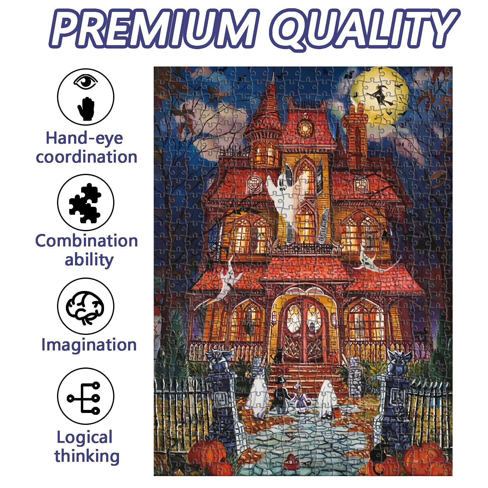 Motiloo 500 Piece Halloween Fright Night Jigsaw Puzzle for Adults – 14x20 Inches with Bonus Poster
