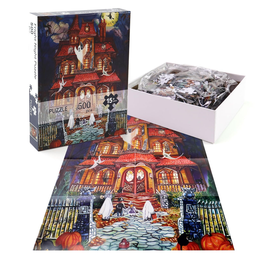 Motiloo 500 Piece Halloween Fright Night Jigsaw Puzzle for Adults – 14x20 Inches with Bonus Poster