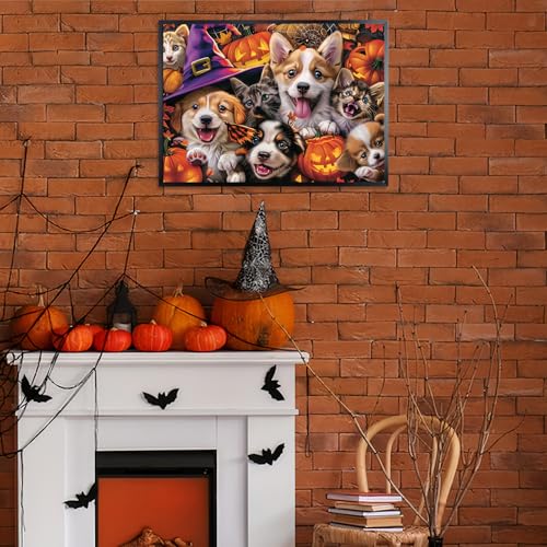 Motiloo 500 Piece Halloween Pet Jigsaw Puzzle – Cute Dogs & Cats Carnival Scene, Numbered Pieces