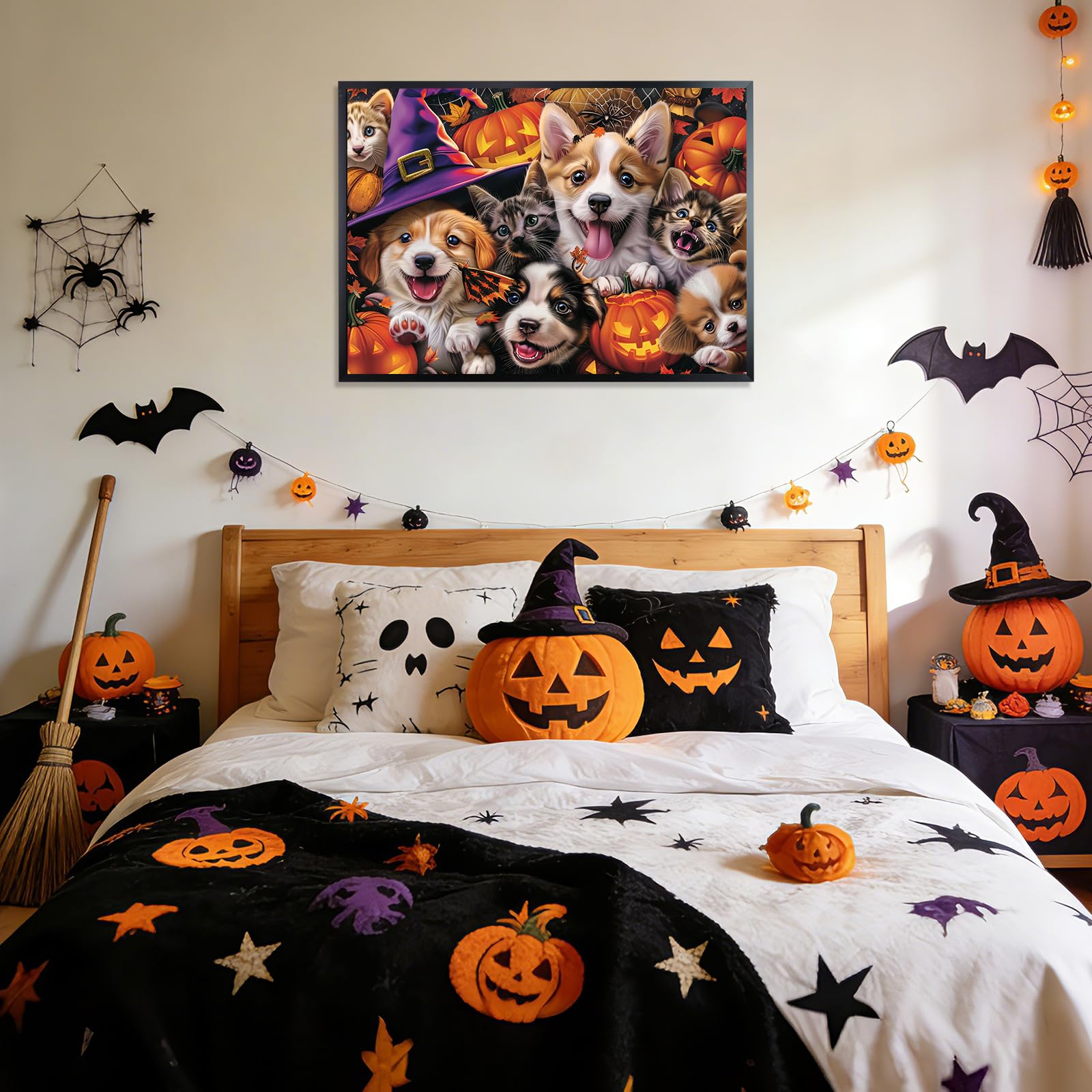 Motiloo 500 Piece Halloween Pet Jigsaw Puzzle – Cute Dogs & Cats Carnival Scene, Numbered Pieces