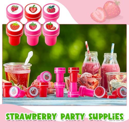 MotiMind 24 Pack Strawberry Self-Inking Mini Stampers – 12 Unique Designs for Party Favors, Classroom Rewards, Carnival Prizes & DIY Crafts