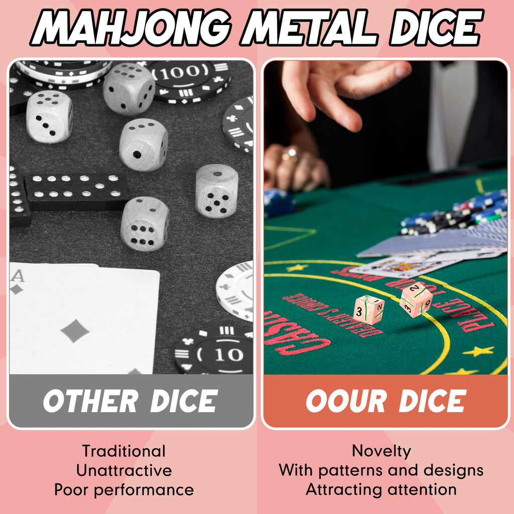 Motionchic 17mm Rose Gold Metal Mahjong Dice Set – 2 Durable Zinc Alloy Dice with Floral Pattern for Tabletop Games, Casino Nights, and Board Games