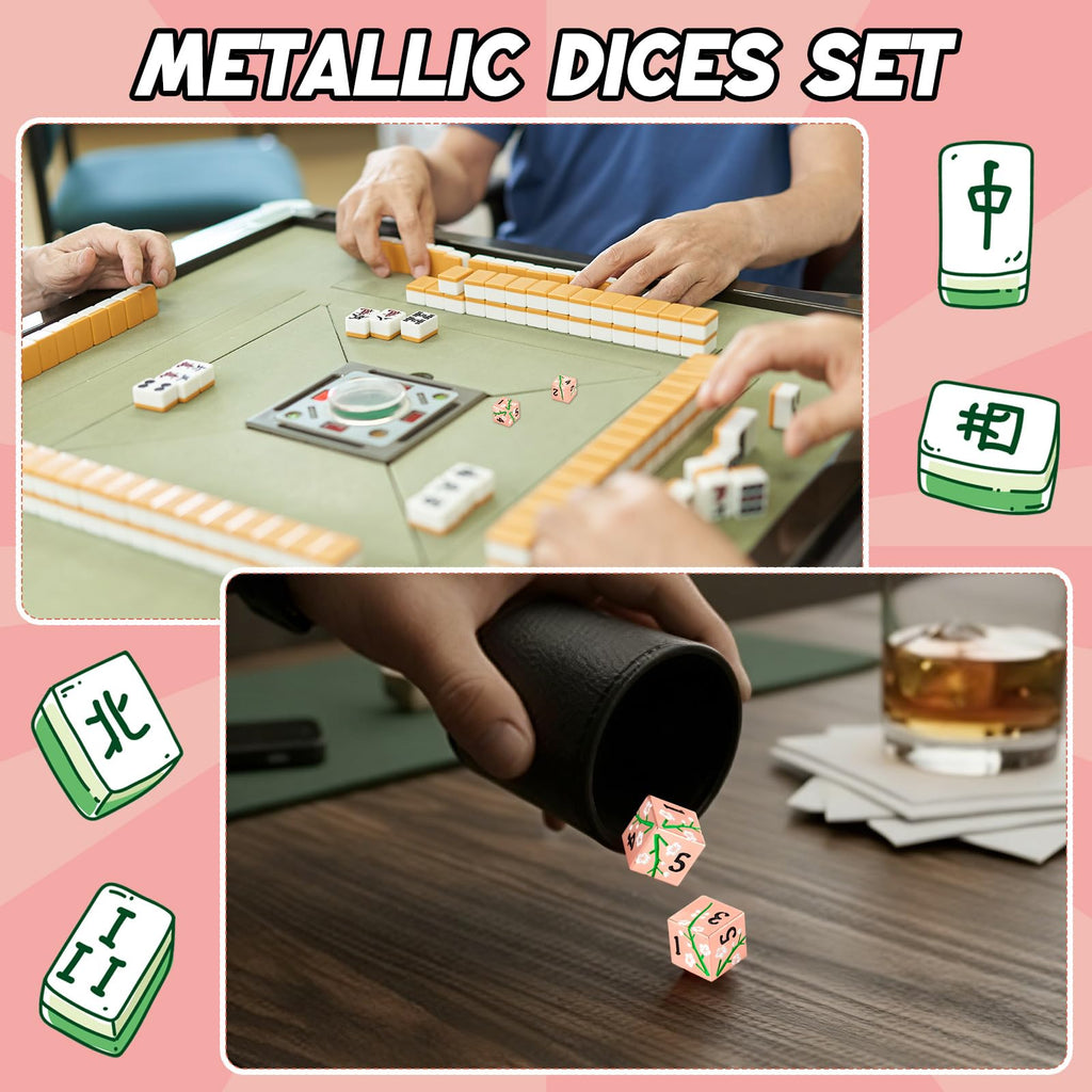 Motionchic 17mm Rose Gold Metal Mahjong Dice Set – 2 Durable Zinc Alloy Dice with Floral Pattern for Tabletop Games, Casino Nights, and Board Games