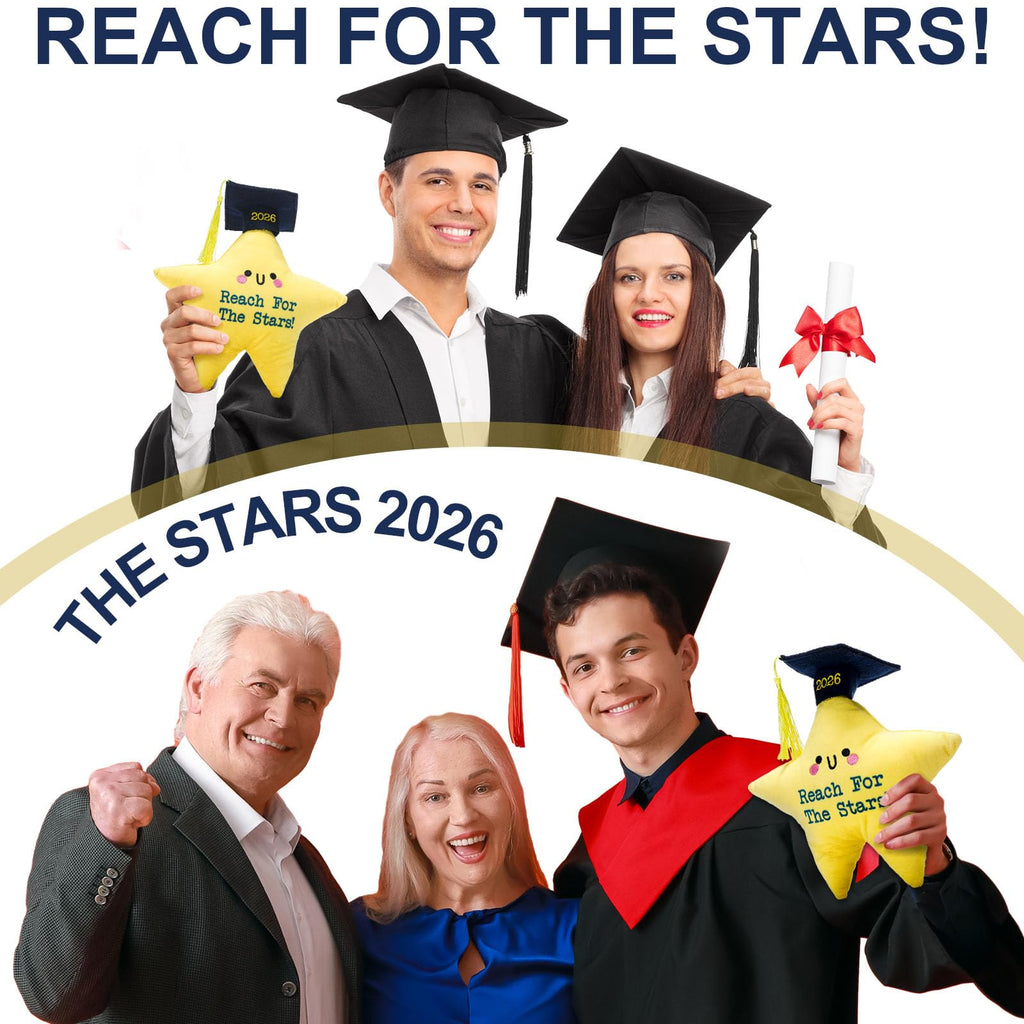 Motionchic Graduation Star Plush Toy with Cap and Tassel - 8.46 Inch Yellow Stuffed Animal with Hidden Pocket for Cards and Notes